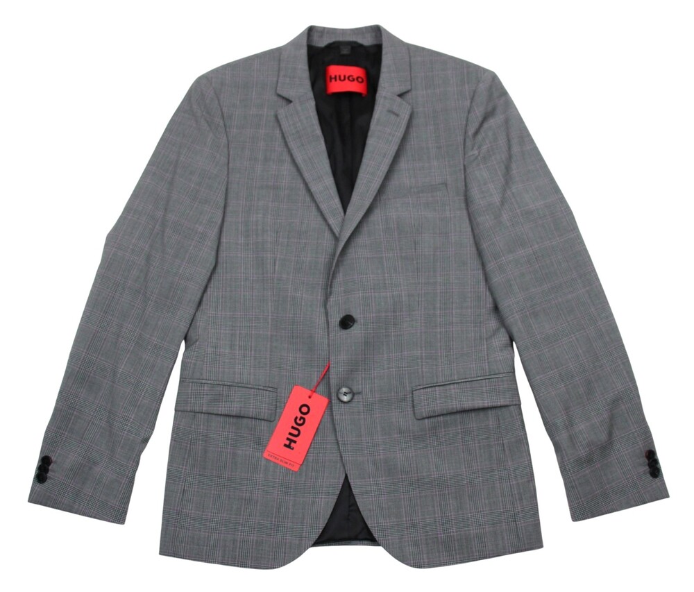Hugo Sport Coat 38 R Mens Grey Plaid Extra Slim Fit Arti232X Super 100s Wool